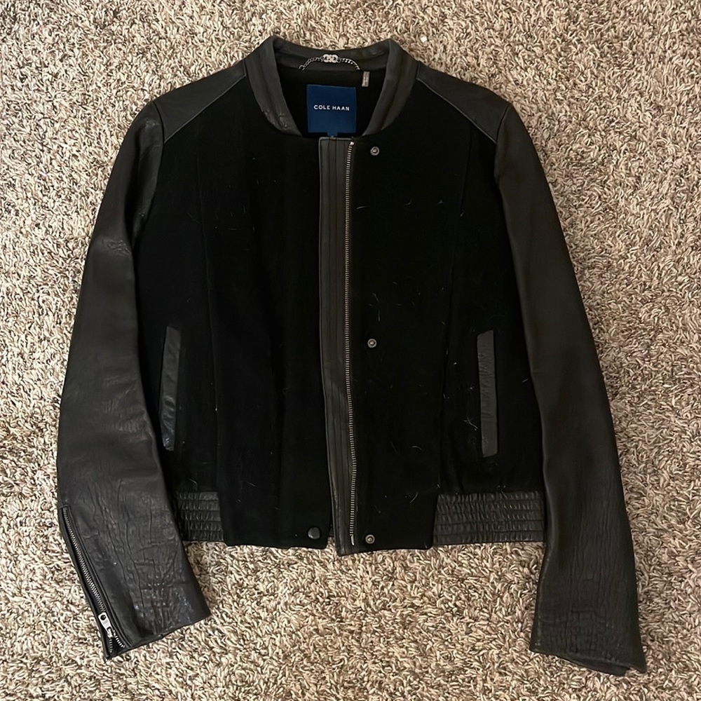 Cole Haan leather bomber jacket